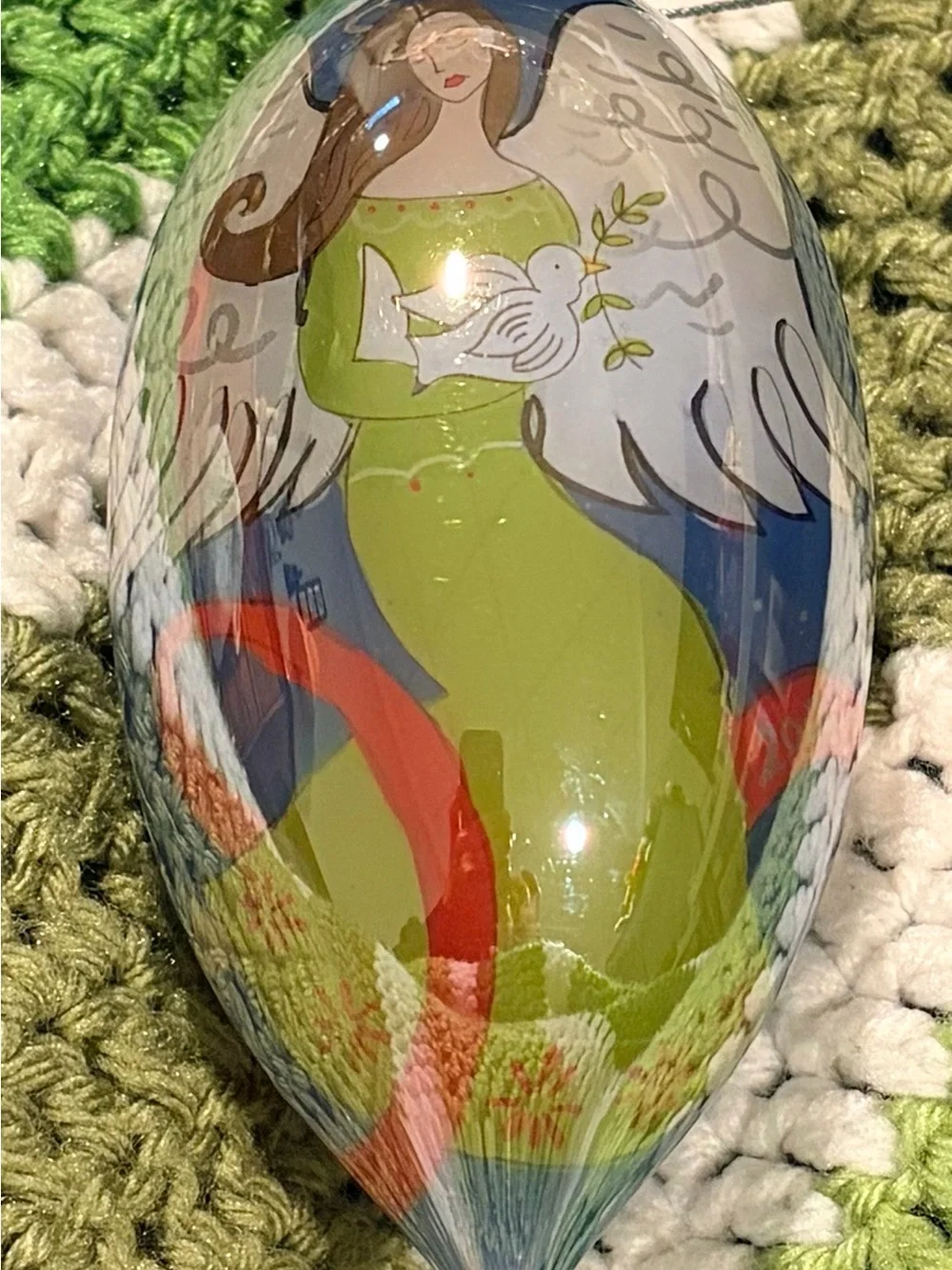 Pier 1 Angel Teardrop 2006 Hand Painted Li Bien Glass Christmas Ornament in Box